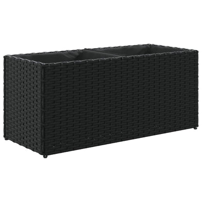 Fioriere da Giardino con 2 Vasi Nere 72x30x32 cm in Polyrattan