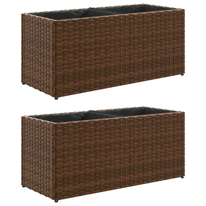 Fioriere da Giardino con 2 Vasi Marrone 72x30x32 cm Polyrattan