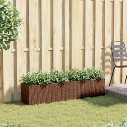 Fioriere da Giardino con 2 Vasi Marrone 72x30x32 cm Polyrattan