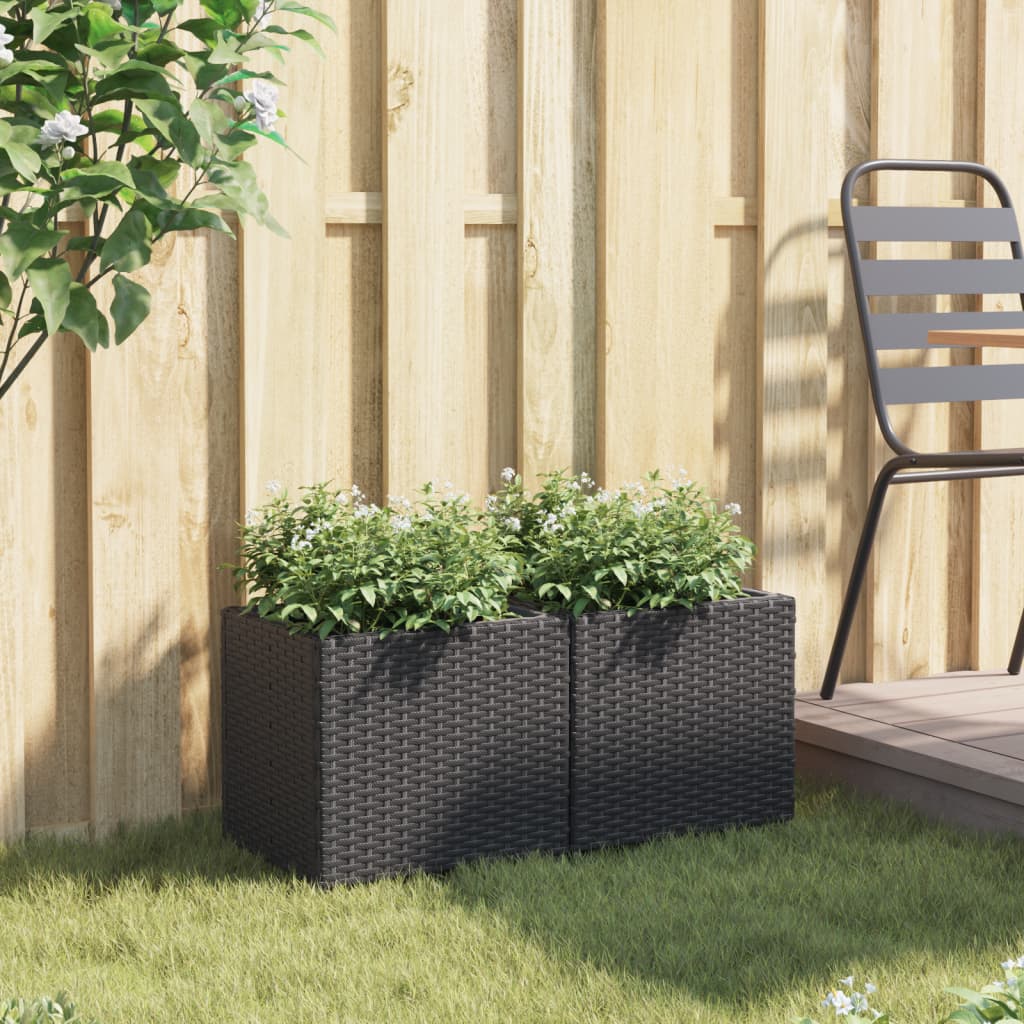 Fioriere da Giardino 2 pz Nere 36x30x32 cm in Polyrattan
