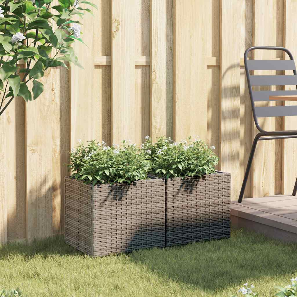Fioriere da Giardino 2 pz Grigie in Polyrattan