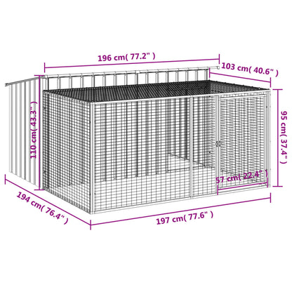 Casetta Cani con Corsa Antracite 197x194x110 cm Acciaio Zincato - homemem39
