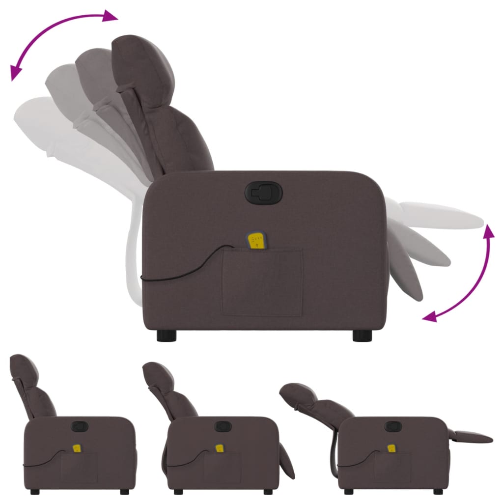 Poltrona Massaggiante Reclinabile Marrone Scuro in Tessuto - homemem39