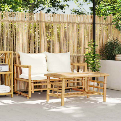 Set di divani da giardino 2 pezzi con cuscini in bambù | homemem39