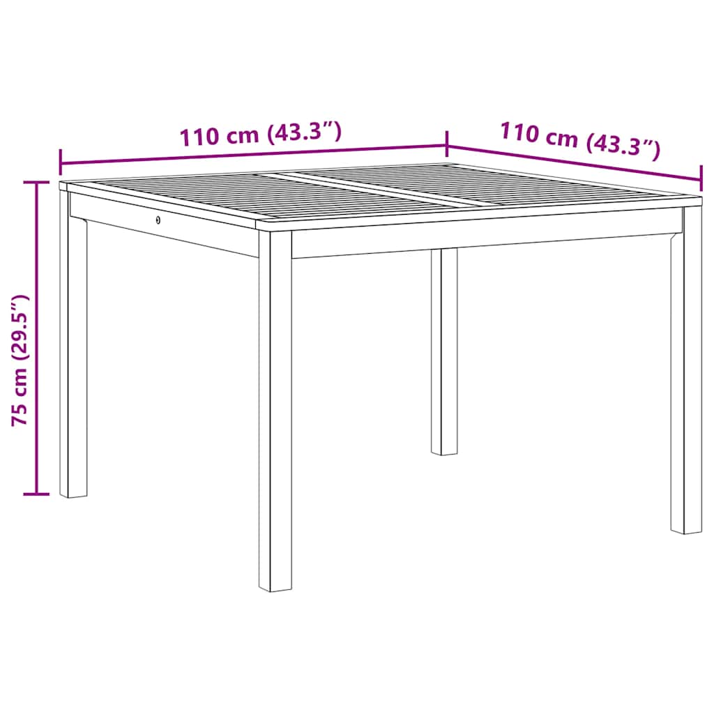 Tavolo da Pranzo da Giardino 110x110x75cm Legno Massello Acacia