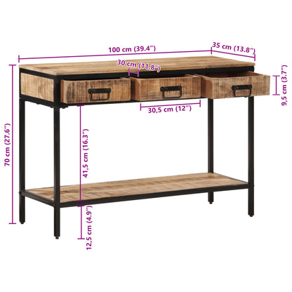 Tavolo Consolle 100x35x70 cm in Legno Massello di Mango Grezzo