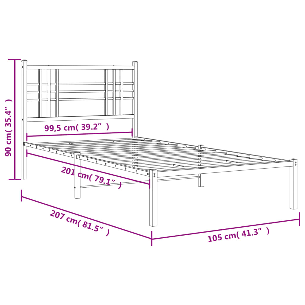 Giroletto con Testiera Metallo Nero 100x200 cm | homemem39