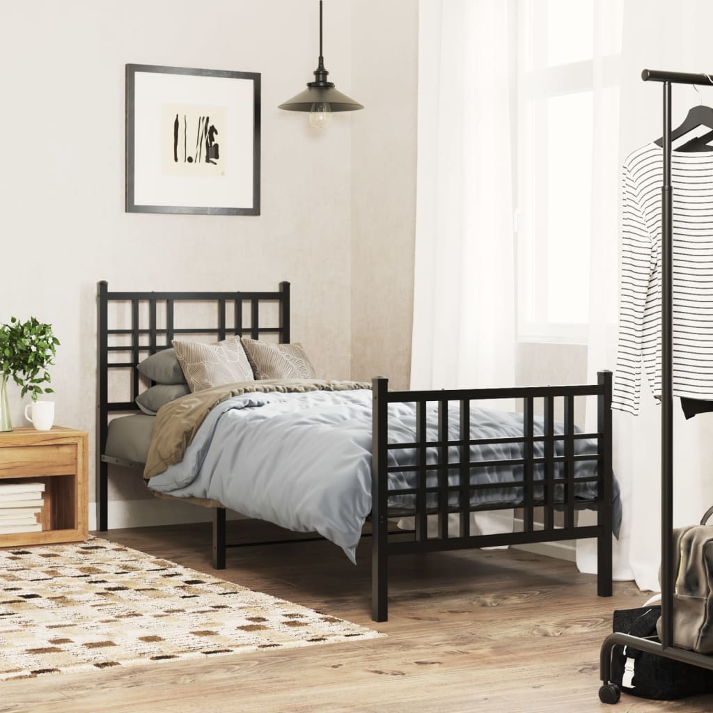 Giroletto con Testiera e Pediera Metallo Nero 80x200 cm | homemem39
