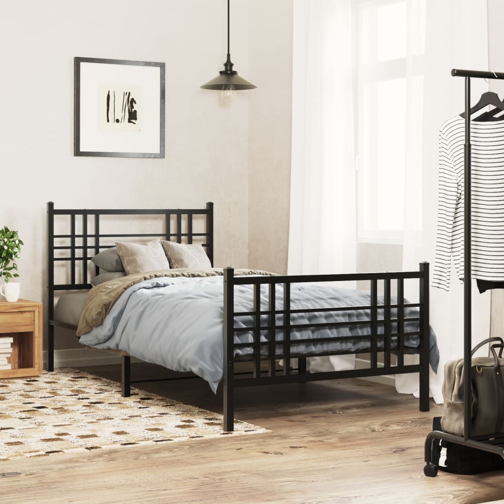 Giroletto con Testiera e Pediera Metallo Nero 90x200 cm | homemem39