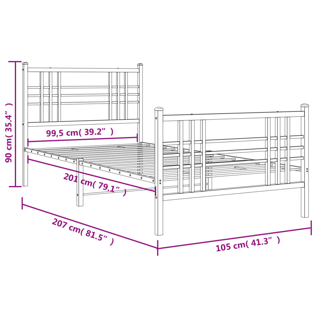 Giroletto con Testiera e Pediera Metallo Nero 100x200 cm | homemem39