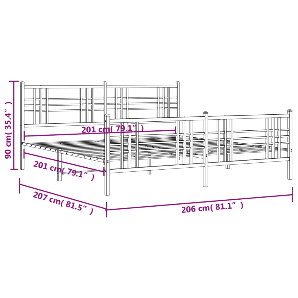 Giroletto con Testiera e Pediera Metallo Nero 200x200 cm | homemem39