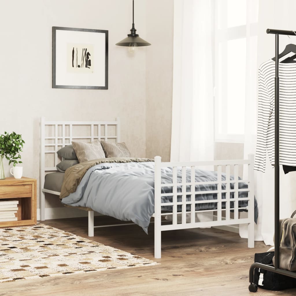 Giroletto con Testiera e Pediera Metallo Bianco 80x200 cm | homemem39
