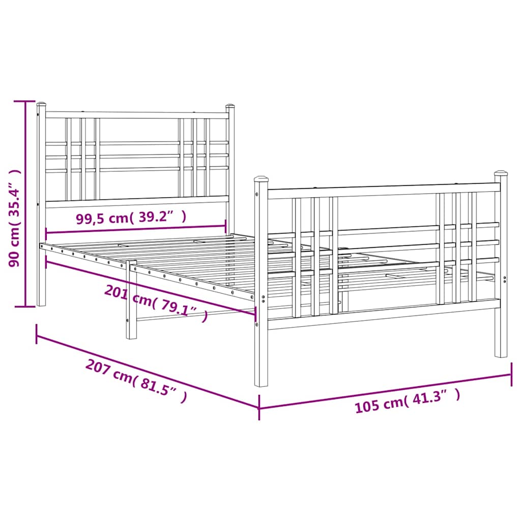 Giroletto con Testiera e Pediera Metallo Bianco 100x200 cm | homemem39