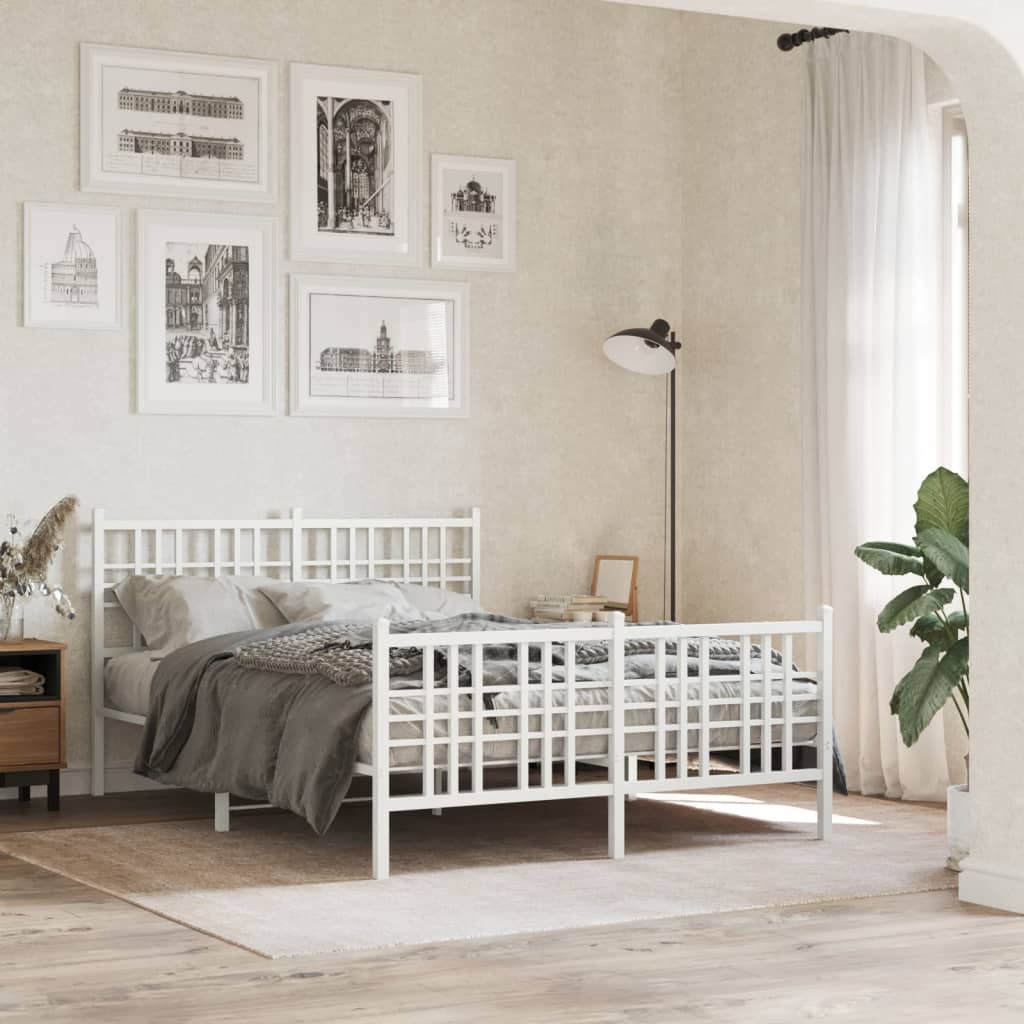 Giroletto con Testiera e Pediera Metallo Bianco 137x190 cm - homemem39