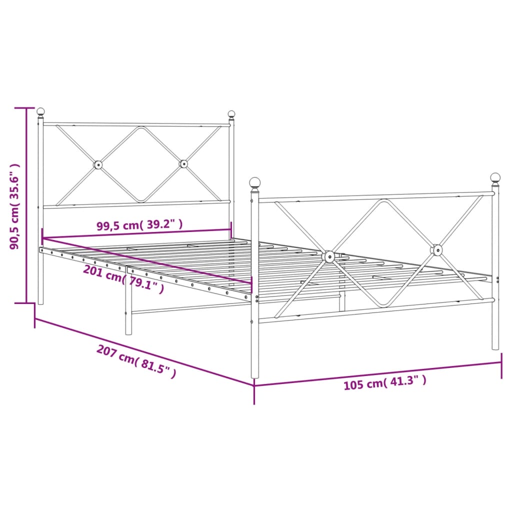 Giroletto con Testiera e Pediera Metallo Nero 100x200 cm | homemem39