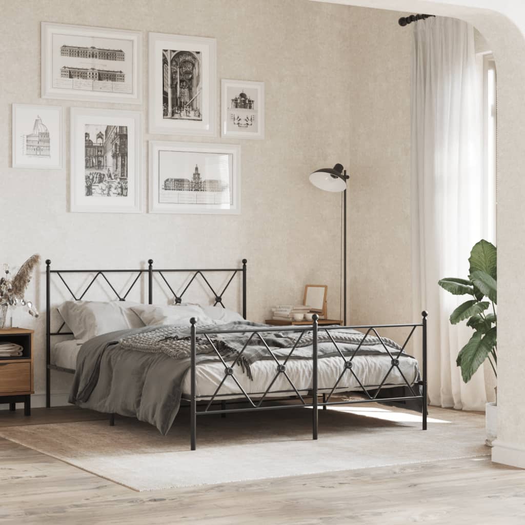 Giroletto con Testiera e Pediera Metallo Nero 140x200 cm | homemem39