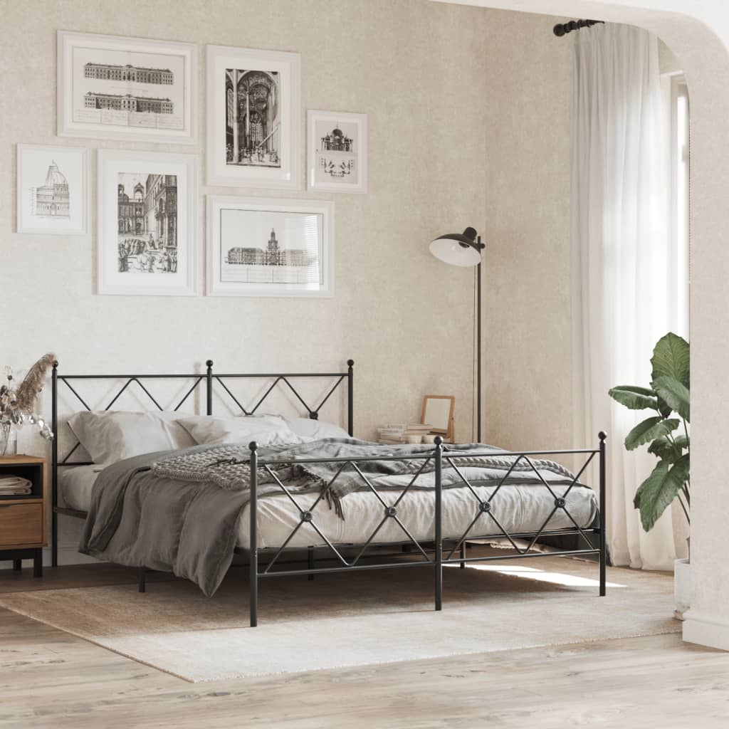 Giroletto con Testiera e Pediera Metallo Nero 150x200 cm | homemem39