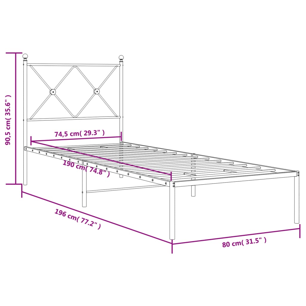 Giroletto senza Materaso con Testiera Metallo Bianco 75x190 cm | homemem39