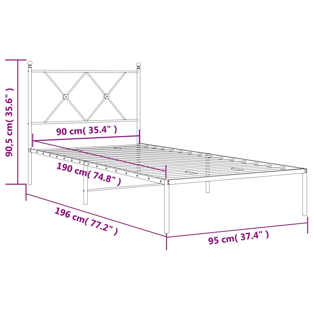 Giroletto con Testiera Metallo Bianco 90x190 cm | homemem39