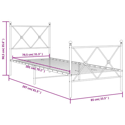 Giroletto con Testiera e Pediera Metallo Bianco 80x200 cm | homemem39