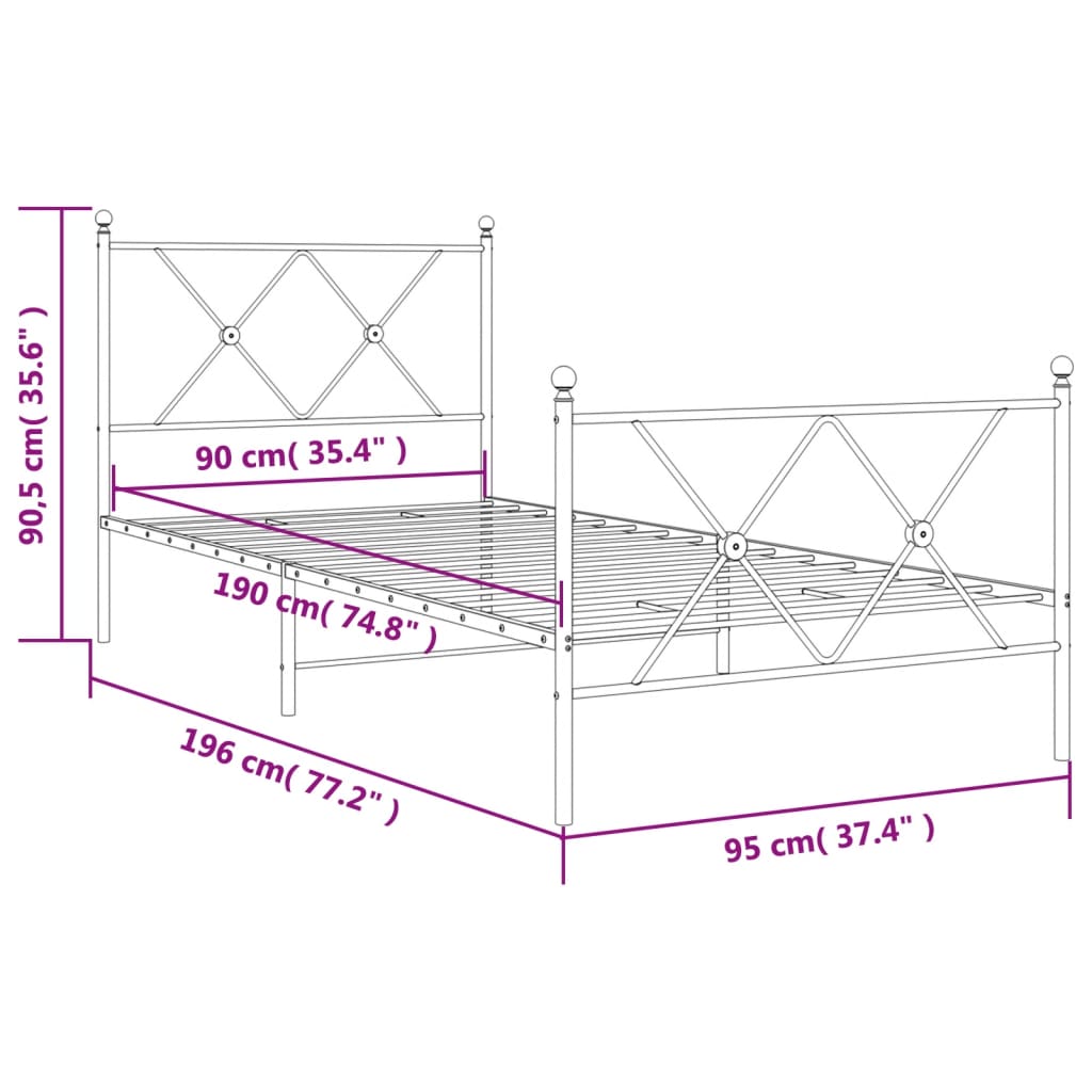 Giroletto con Testiera e Pediera Metallo Bianco 90x190 cm | homemem39