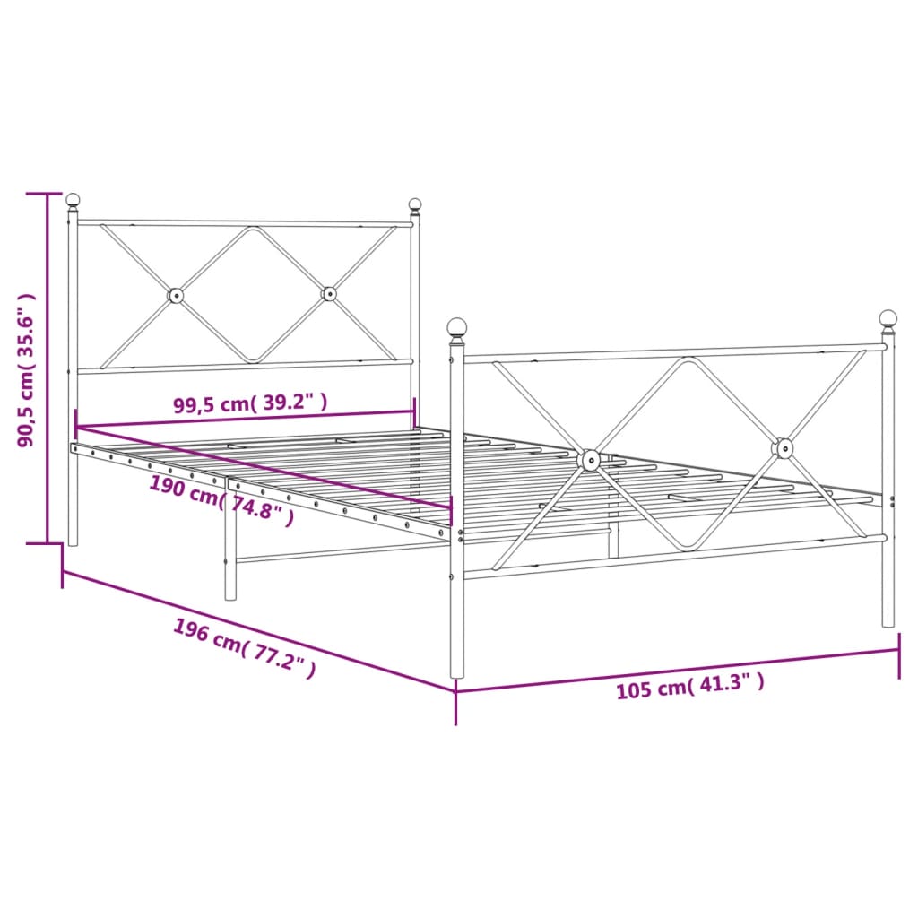 Giroletto con Testiera e Pediera Metallo Bianco 100x190 cm | homemem39
