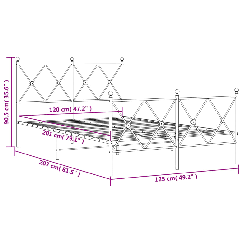 Giroletto con Testiera e Pediera Metallo Bianco 120x200 cm | homemem39