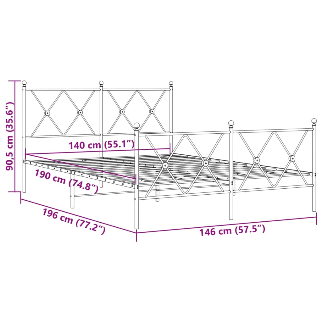 Giroletto con Testiera e Pediera Metallo Bianco 140x190 cm | homemem39