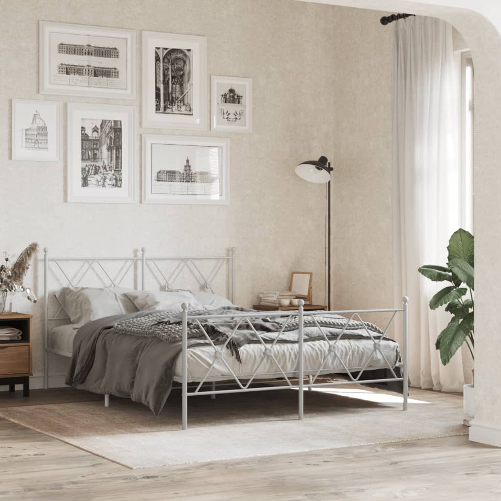 Giroletto con Testiera e Pediera Metallo Bianco 140x200 cm | homemem39