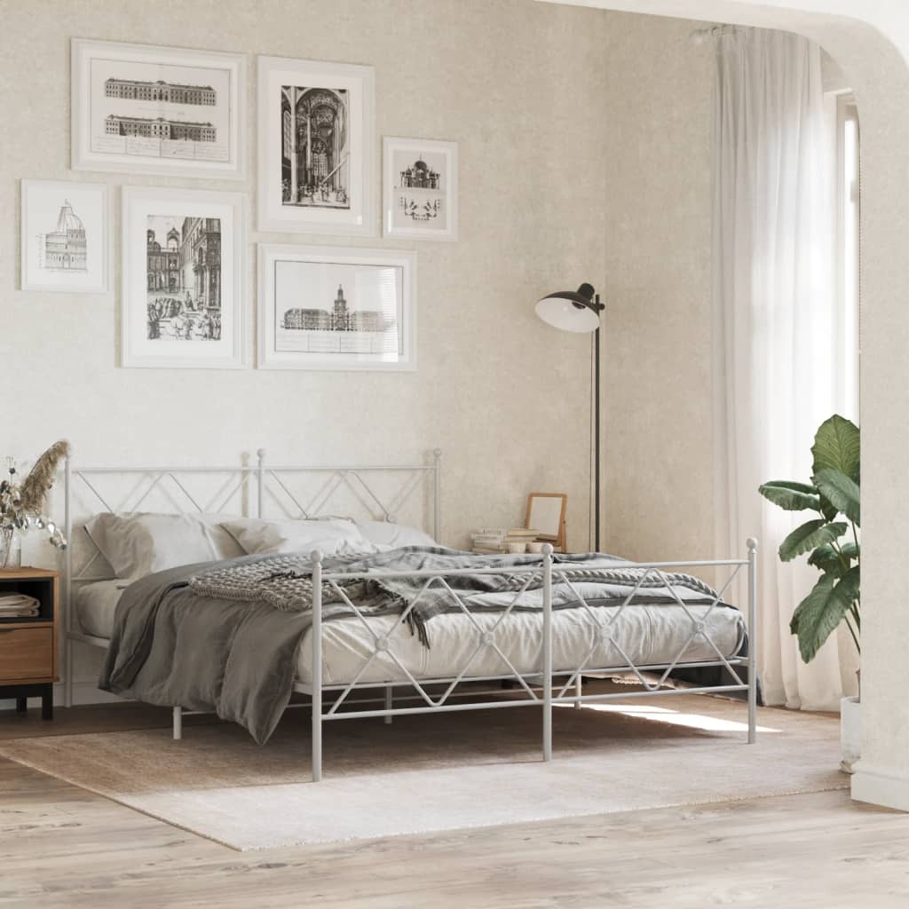 Giroletto con Testiera e Pediera Metallo Bianco 150x200 cm | homemem39
