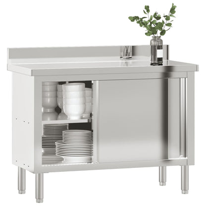 Tavolo da Lavoro per Cucina con Ante Scorrevoli in Acciaio Inox