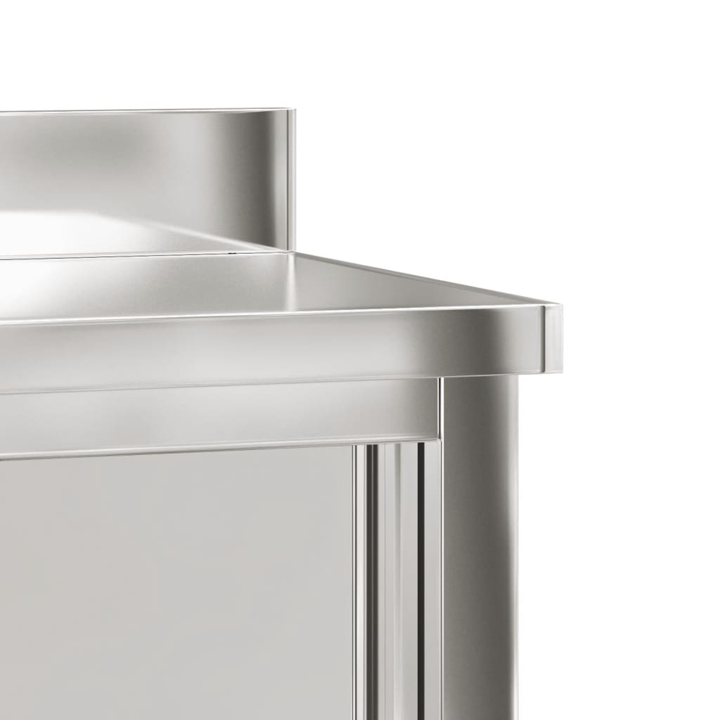 Tavolo da Lavoro per Cucina con Ante Scorrevoli in Acciaio Inox