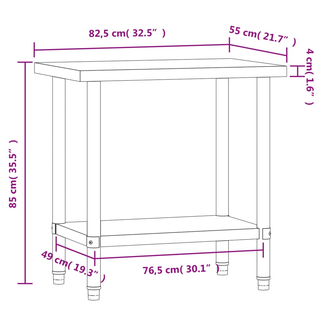 Tavolo da Lavoro da Cucina 82,5x55x85cm in Acciaio Inossidabile | homemem39