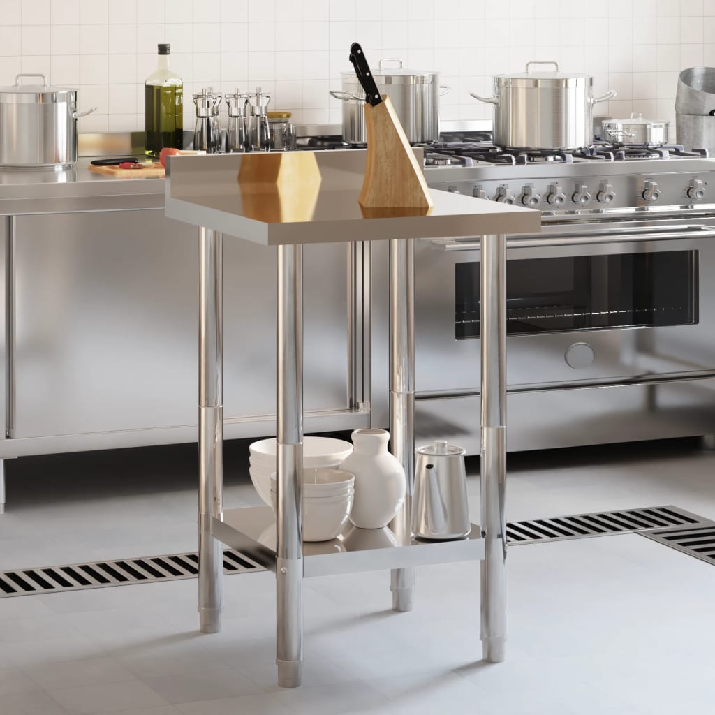 Tavolo Lavoro da Cucina con Paraschizzi 55x55x93cm Acciaio Inox - homemem39