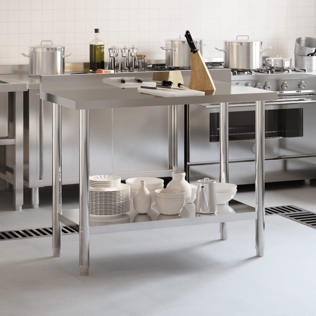 Tavolo Lavoro Cucina con Paraschizzi 110x55x93cm Acciaio Inox - homemem39