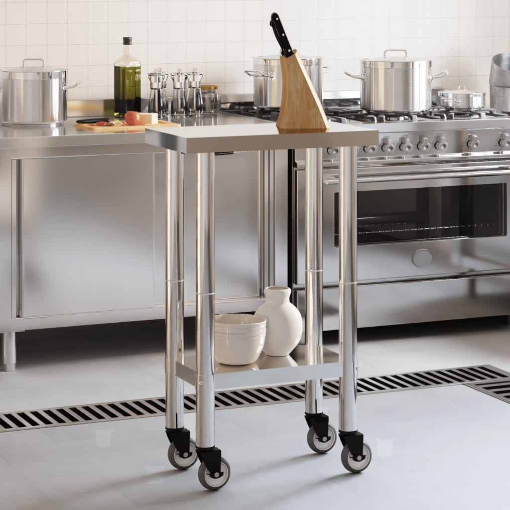 Tavolo da Lavoro Cucina con Ruote 55x30x85 cm in Acciaio Inox - homemem39