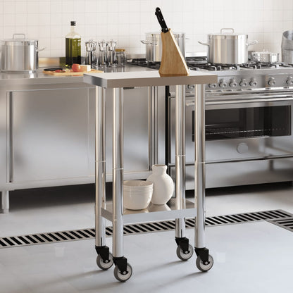 Tavolo da Lavoro Cucina con Ruote 55x30x85 cm in Acciaio Inox - homemem39