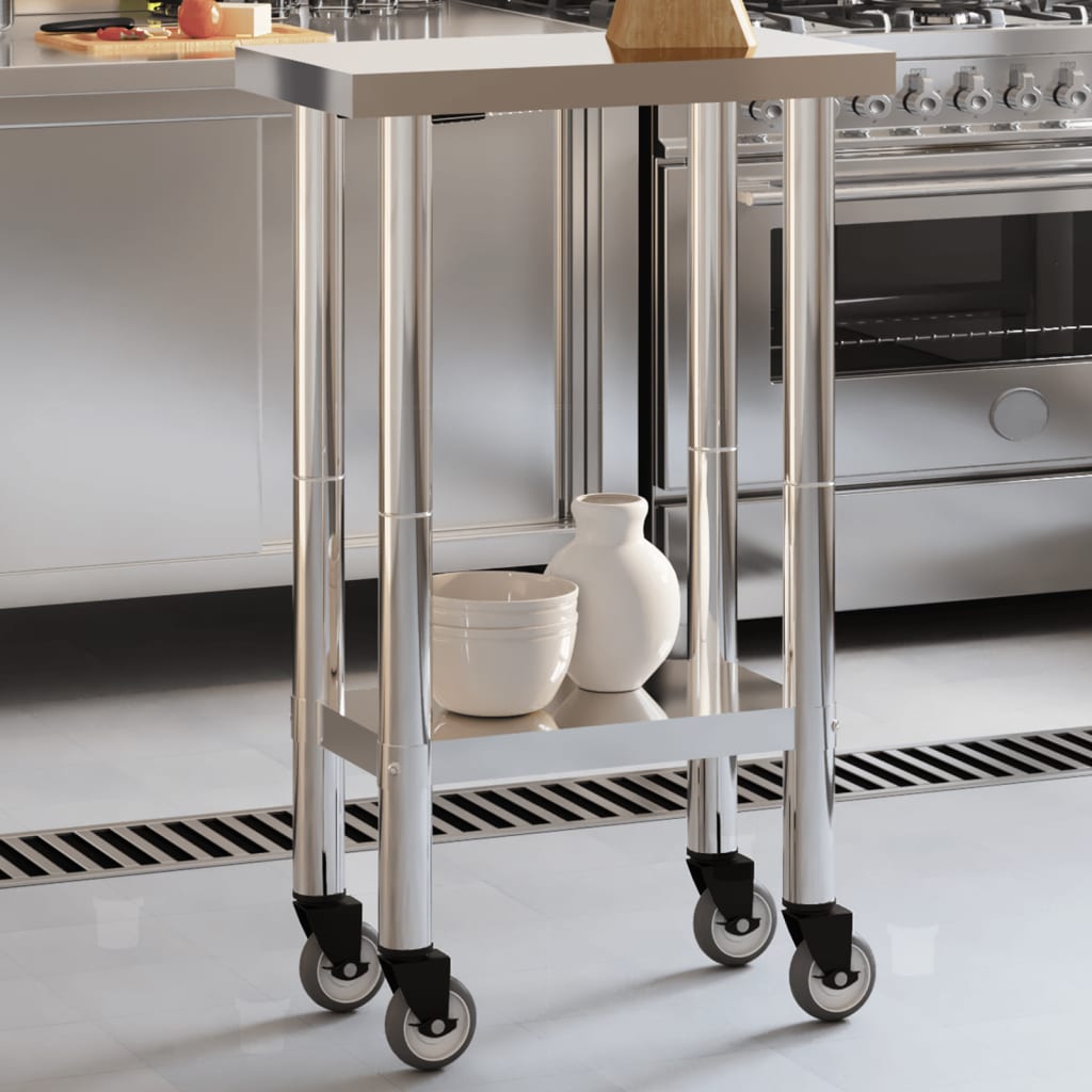 Tavolo da Lavoro Cucina con Ruote 55x30x85 cm in Acciaio Inox - homemem39