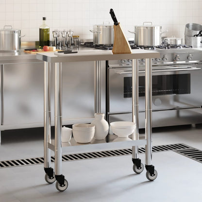Tavolo da Lavoro Cucina con Ruote 82,5x30x85 cm in Acciaio Inox | homemem39