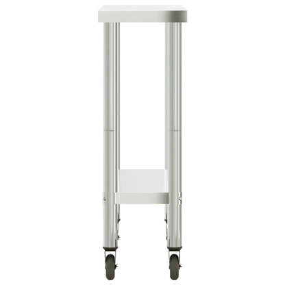 Tavolo da Lavoro Cucina con Ruote 82,5x30x85 cm in Acciaio Inox | homemem39