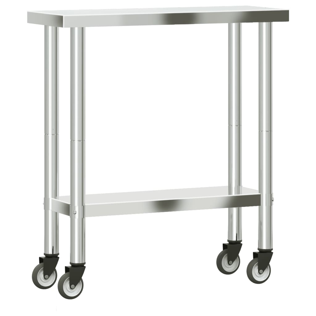 Tavolo da Lavoro Cucina con Ruote 82,5x30x85 cm in Acciaio Inox - homemem39