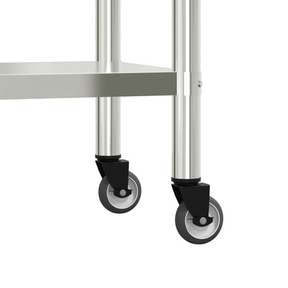 Tavolo da Lavoro Cucina con Ruote 82,5x30x85 cm in Acciaio Inox | homemem39