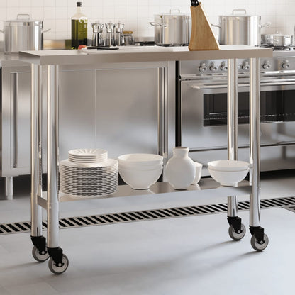 Tavolo da Lavoro Cucina con Ruote 110x30x85 cm in Acciaio Inox - homemem39