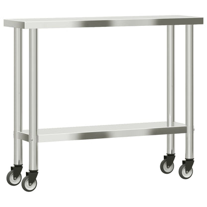 Tavolo da Lavoro Cucina con Ruote 110x30x85 cm in Acciaio Inox - homemem39