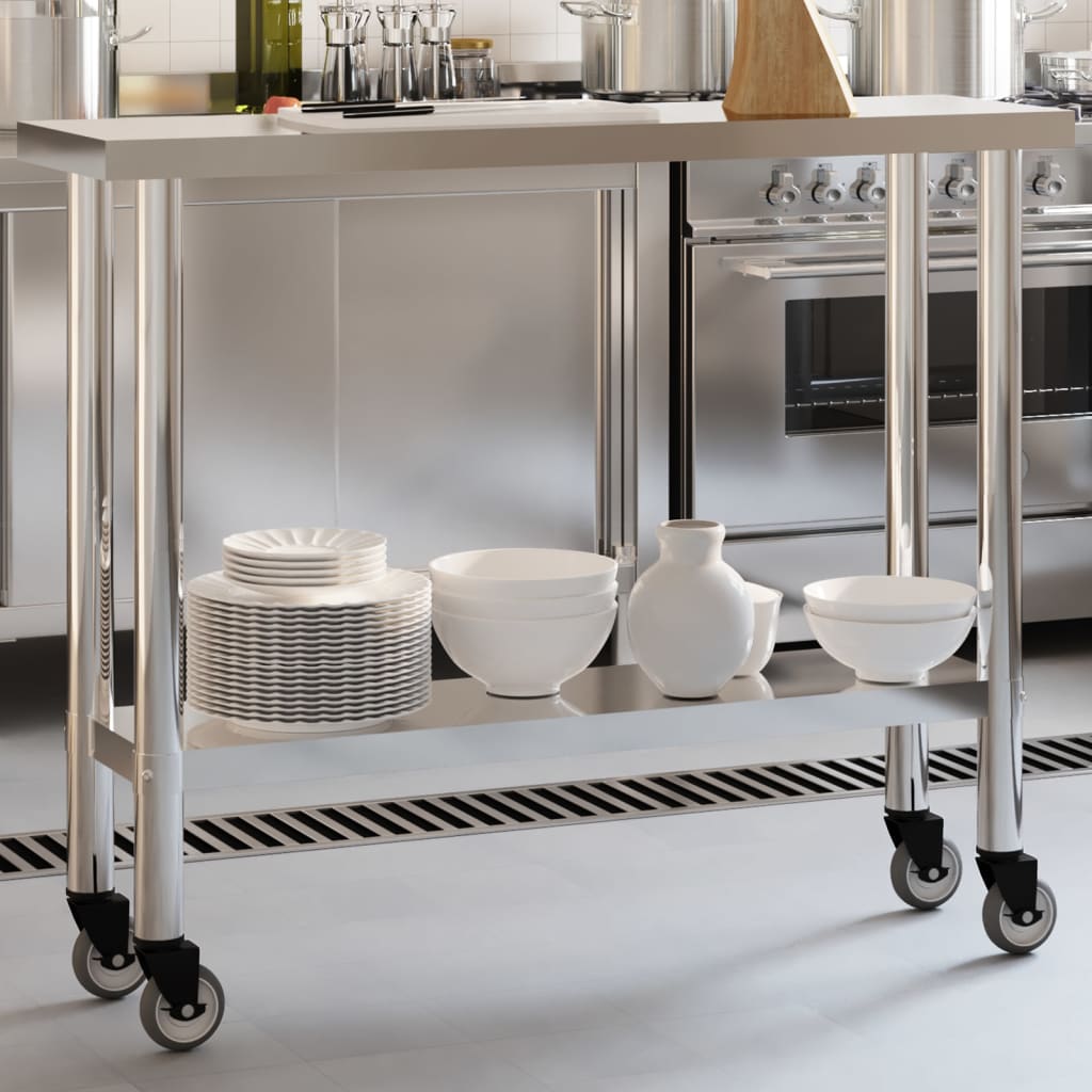 Tavolo da Lavoro Cucina con Ruote 110x30x85 cm in Acciaio Inox - homemem39