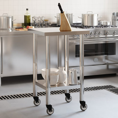 Tavolo da Lavoro Cucina con Ruote 55x55x85 cm in Acciaio Inox - homemem39