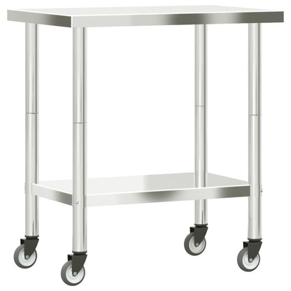 Tavolo da Lavoro Cucina con Ruote 82,5x55x85 cm in Acciaio Inox - homemem39