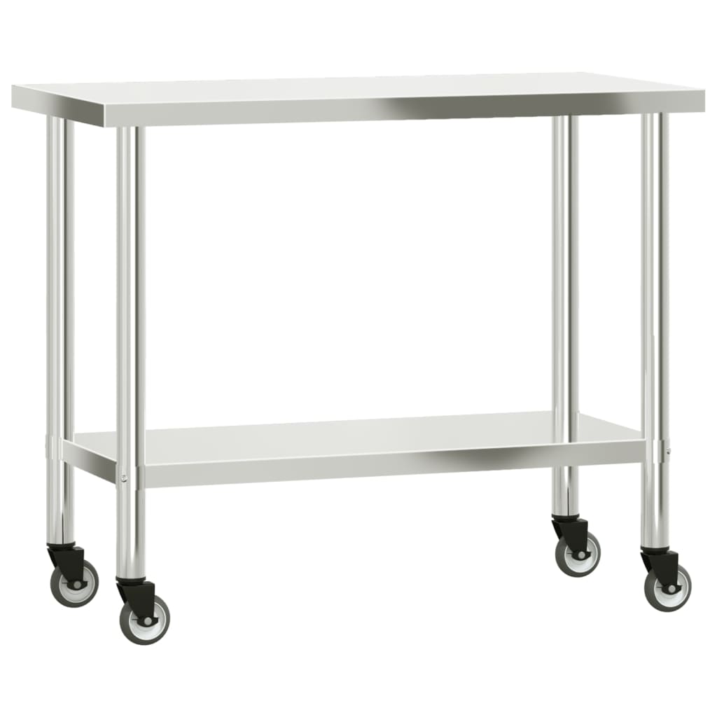Tavolo da Lavoro Cucina con Ruote 110x55x85 cm in Acciaio Inox - homemem39
