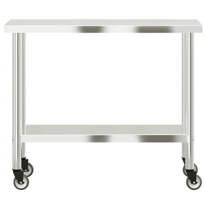 Tavolo da Lavoro Cucina con Ruote 110x55x85 cm in Acciaio Inox - homemem39