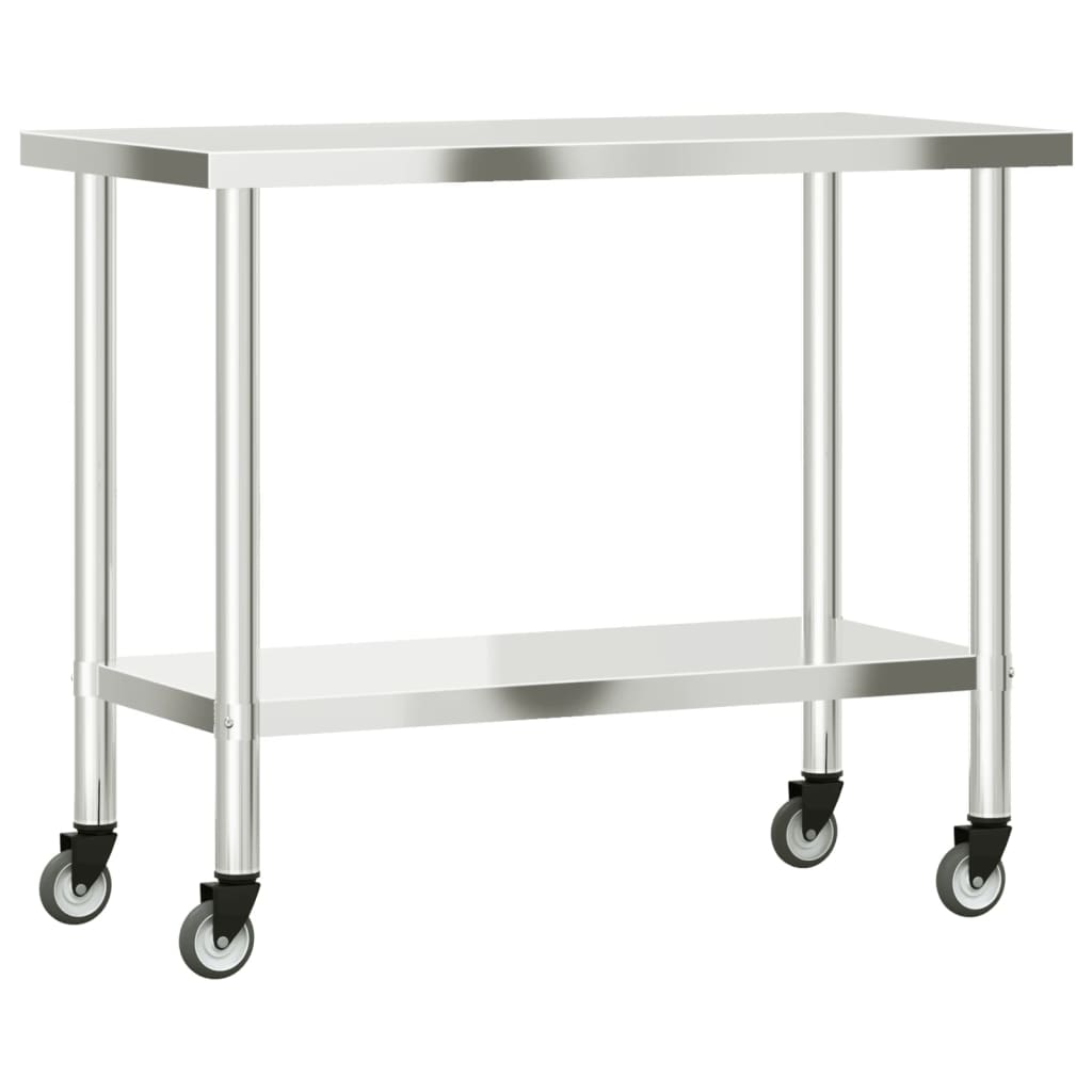 Tavolo da Lavoro Cucina con Ruote 110x55x85 cm in Acciaio Inox - homemem39